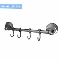 Вешалка с четырьмя  крючками прямая с универсальным крепежом ( самоклейка  или дюбель-шур